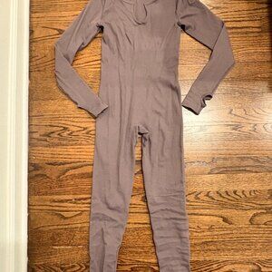 OQQ Grey Women's Sexy Workout Ribbed One Piece Long Sleeve Exercise Sport Gray